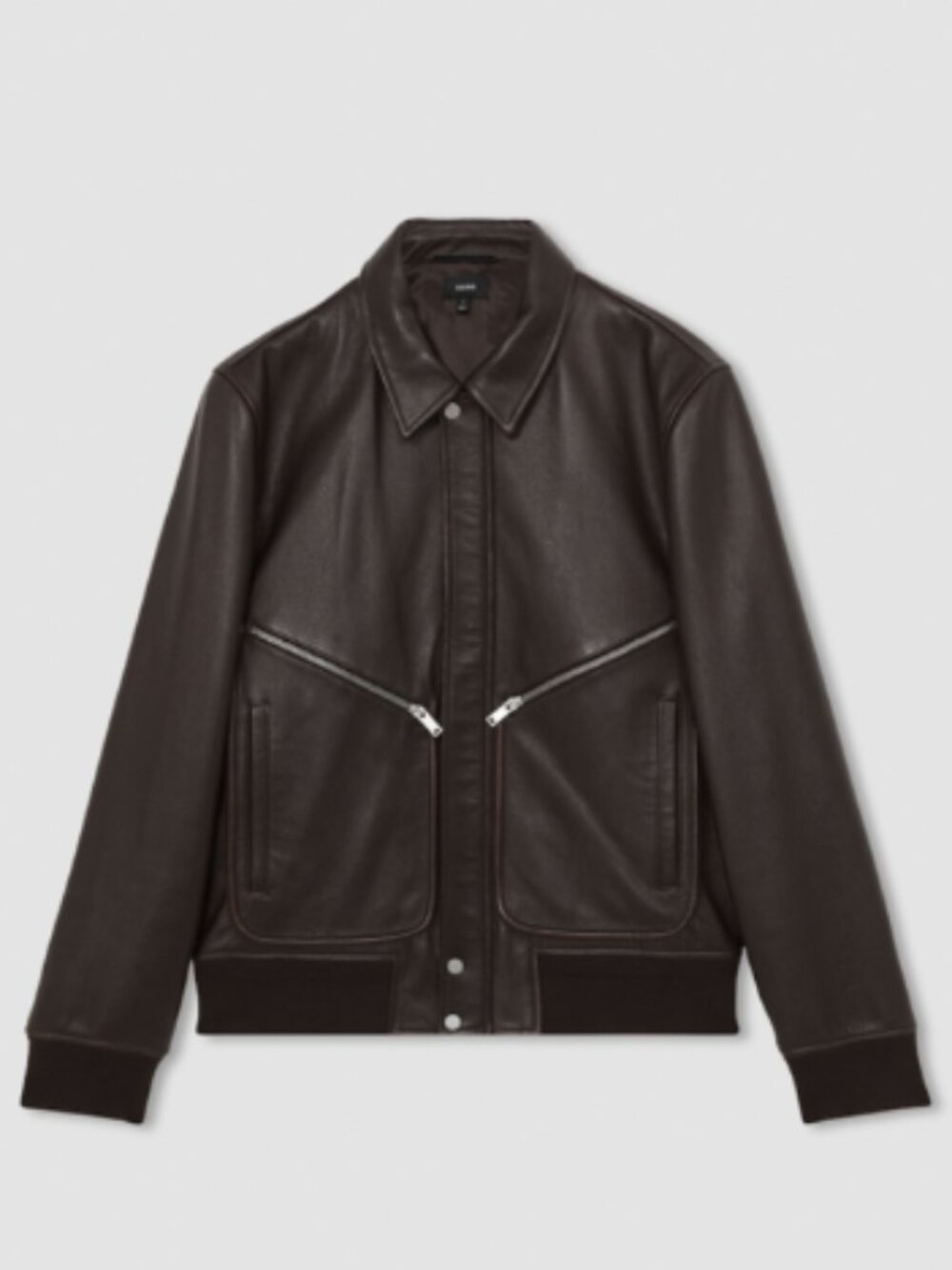 Reiss Chocolate Brown Burnished-Leather Zip-Through Jacket in Large